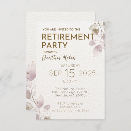 Digitale Elegante Bloemen Pensioen Party Kaarten (Voorkant / Achterkant)