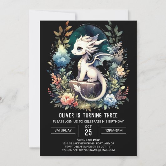Digitale Elegante Draak Verjaardag Kaart (Voorkant)