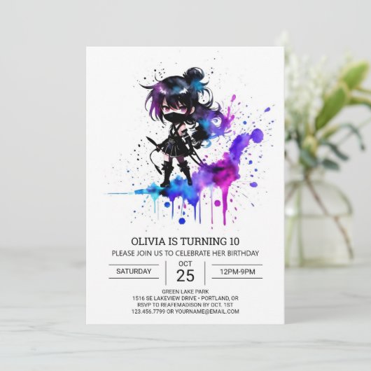 Digitale Elegante Ninja Meisje Verjaardag Kaart (Staand voorkant)