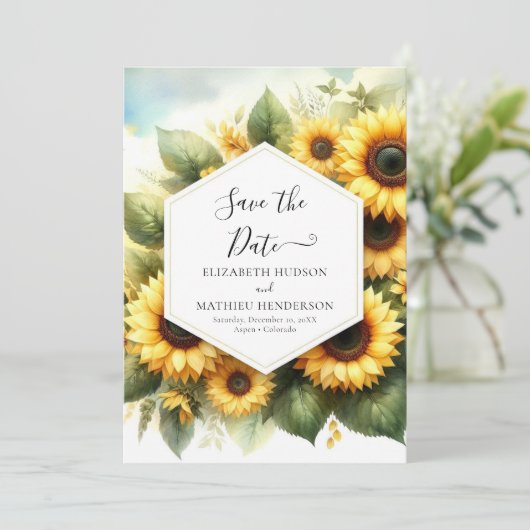Digitale Elegante Zonnebloem bruiloft Save The Date (Staand voorkant)