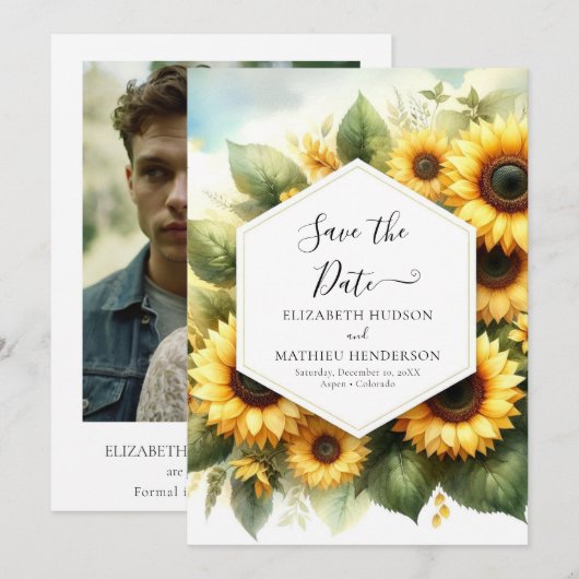 Digitale Elegante Zonnebloem bruiloft Save The Date (Voorkant / Achterkant)