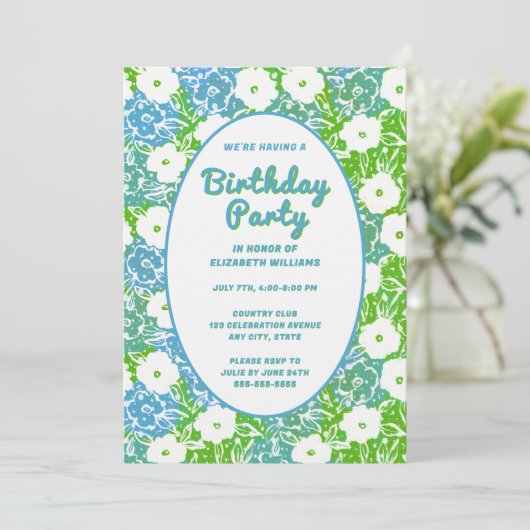 Digitale en papieren verjaardagsfeestuitnodiging B Kaart (Staand voorkant)