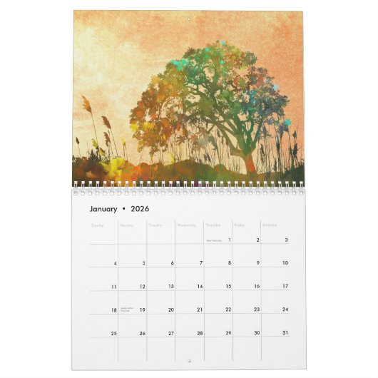Digitale fantastische Abstracte schilderkunst Kalender (Jan 2026)