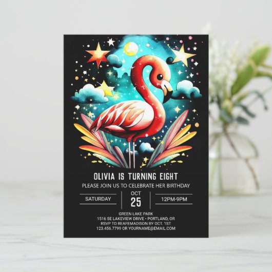 Digitale Flamingo Boho Verjaardag Kaart (Staand voorkant)