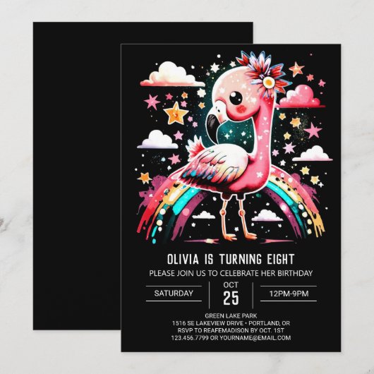 Digitale Flamingo Chique Verjaardag Kaart (Voorkant / Achterkant)