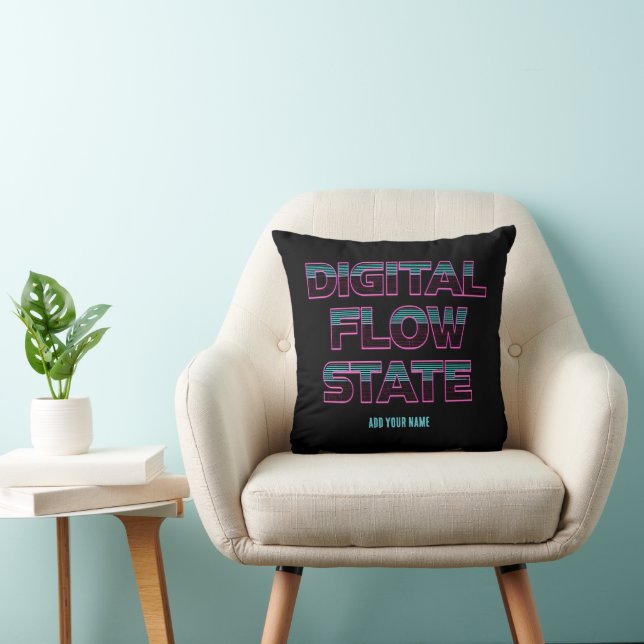 Digitale Flow Staat Retro Neon 80s Gaming Esthetie Kussen (Stoel)