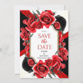 Digitale formele Crimson rode rozen bruiloft Save The Date (Voorkant)