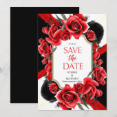 Digitale formele Crimson rode rozen bruiloft Save The Date (Voorkant / Achterkant)