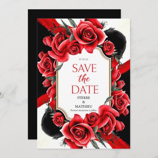 Digitale formele Crimson rode rozen bruiloft Save The Date (Voorkant / Achterkant)