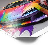 Digitale foto van een raceauto in spatverf. afdruk (Hoek)