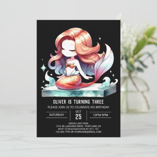 Digitale Fun Zeemeermin Verjaardag Kaart (Staand voorkant)