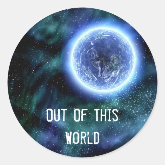 Digitale Galaxy Alien Planet In Space Blue Nebula Ronde Sticker (Voorkant)