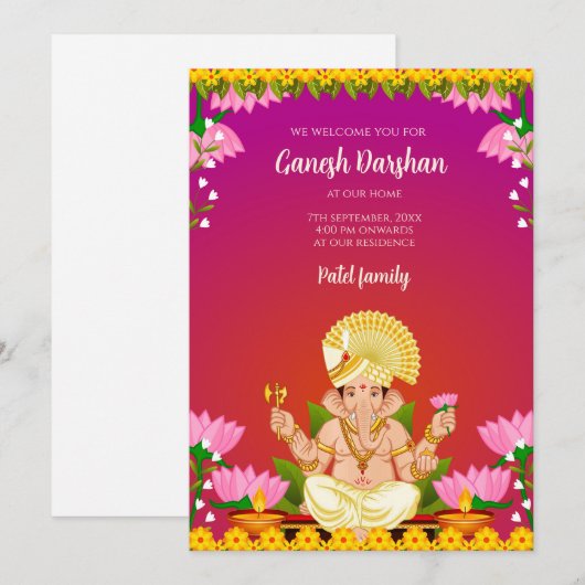 Digitale Ganesh-uitnodigingen Ganpati nodigt Ganes Kaart (Voorkant / Achterkant)