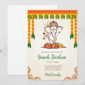 Digitale Ganpati uitnodigingen Ganesh Darshan kaar (Voorkant / Achterkant)
