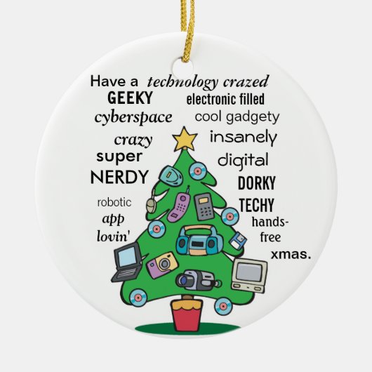 digitale geeky kerst met gekke technologie keramisch ornament (Voorkant)
