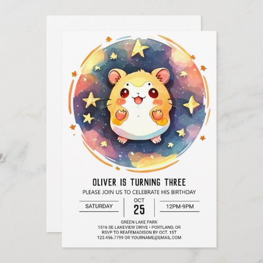 Digitale Gelukkige Hamster Verjaardag Kaart (Voorkant / Achterkant)