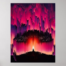 Digitale Glitch Zonsondergang Horizon Poster