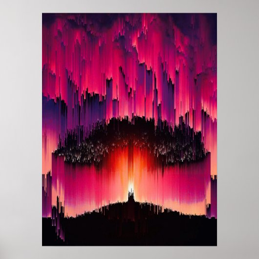 Digitale Glitch Zonsondergang Horizon Poster (Voorkant)