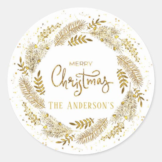 Digitale Gold Foil Merry-kerst, aangepast Ronde Sticker (Voorkant)