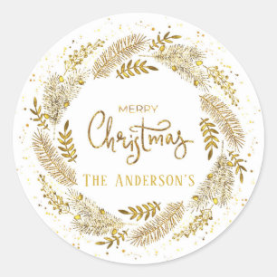 Digitale Gold Foil Merry-kerst, aangepast Ronde Sticker