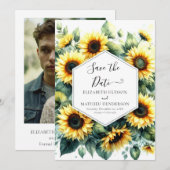 Digitale grillige zonnebloem bruiloft save the date (Voorkant / Achterkant)