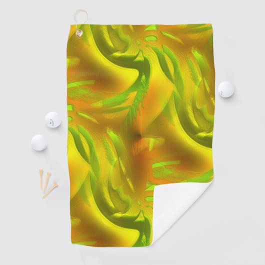 Digitale groene oranje schil op gele ruwe textuur golfhanddoek (Insitu)