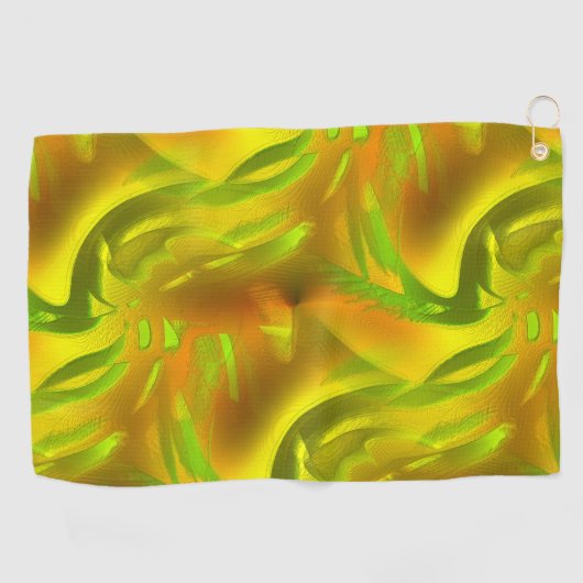 Digitale groene oranje schil op gele ruwe textuur golfhanddoek (Horizontaal)