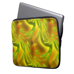 Digitale groene oranje schil op gele ruwe textuur laptop sleeve