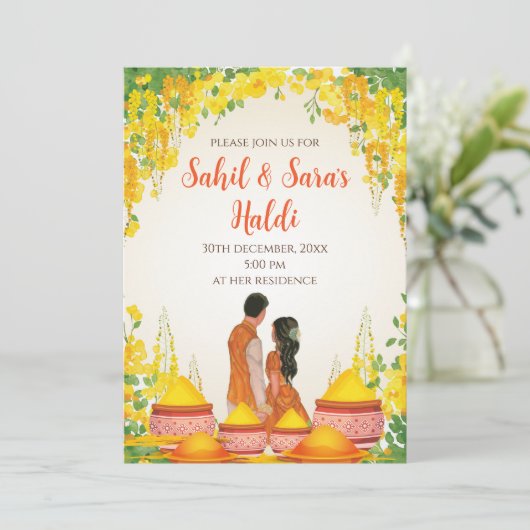 Digitale Haldi ceremonie uitnodigen & Pithi uitnod Kaart (Staand voorkant)