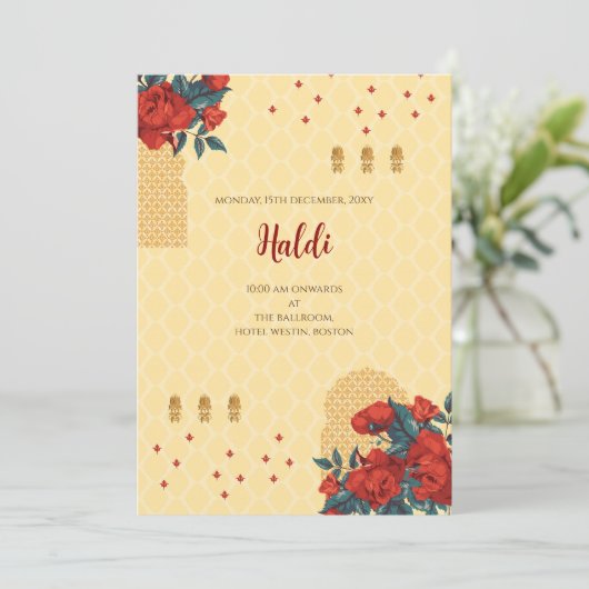Digitale Haldi uitnodiging & Indiase trouwkaart (Staand voorkant)