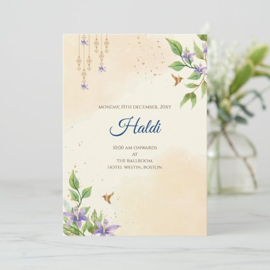 Digitale Haldi uitnodiging & Indiase trouwkaart (Staand voorkant)