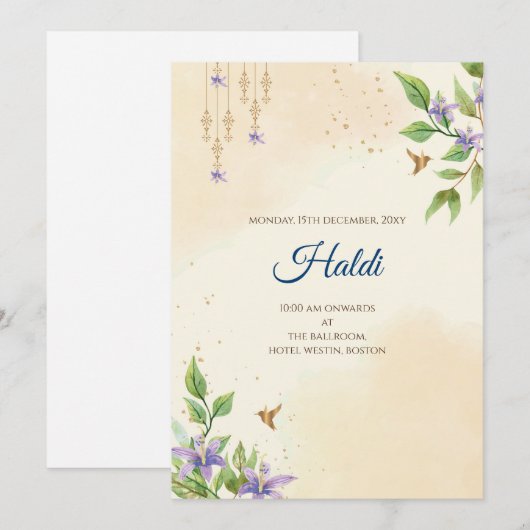 Digitale Haldi uitnodiging & Indiase trouwkaart (Voorkant / Achterkant)