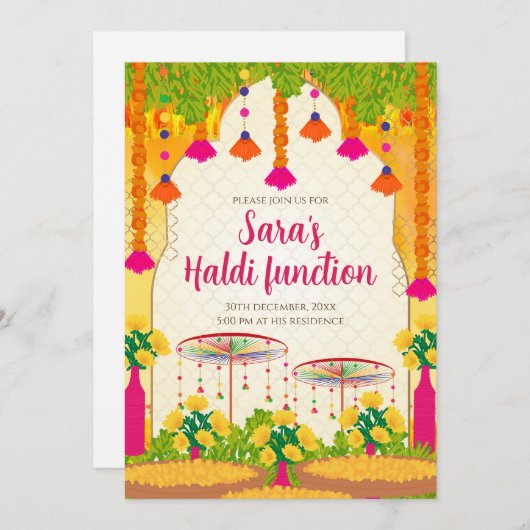 Digitale Haldi uitnodiging Mehndi nodigen Haldi ka (Voorkant / Achterkant)