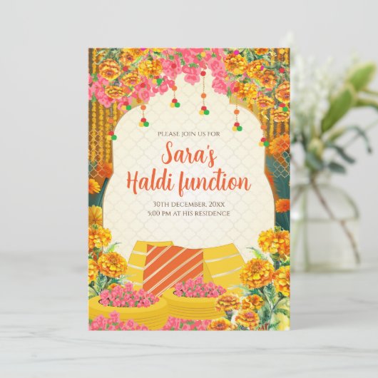 Digitale Haldi uitnodigingen Haldi uitnodigingen, (Staand voorkant)