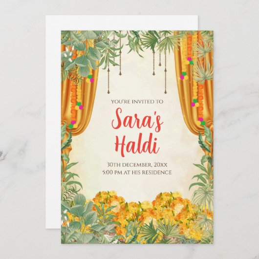 Digitale Haldi uitnodigingen Huwelijks Haldi uitno (Voorkant / Achterkant)