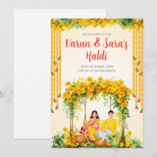 Digitale Haldi uitnodigingen Pithi uitnodigingen (Voorkant / Achterkant)