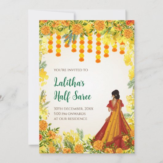 Digitale Half Saree functie uitnodigingen (Voorkant)