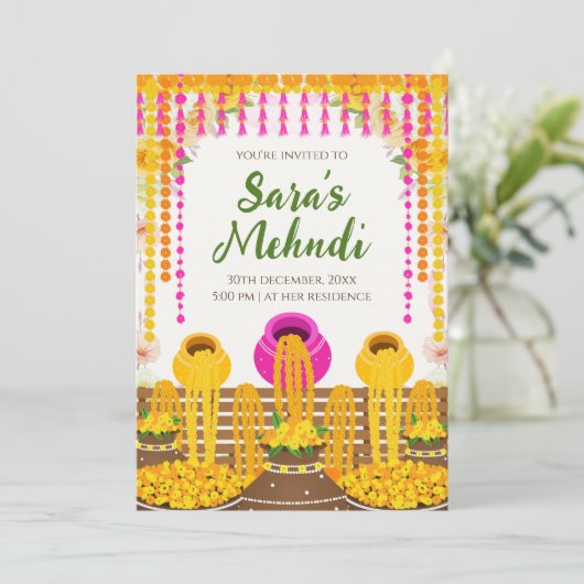 Digitale Henna Party uitnodigingen & Haldi uitnodi (Staand voorkant)