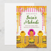 Digitale Henna Party uitnodigingen & Haldi uitnodi (Voorkant / Achterkant)