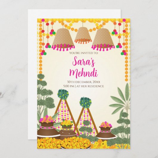 Digitale Henna uitnodiging & Digitale Haldi uitnod (Voorkant / Achterkant)