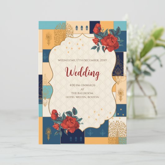 Digitale Hindoe bruiloft uitnodiging Indiase bruil (Staand voorkant)