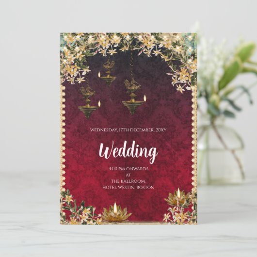 Digitale Hindoe bruiloft uitnodiging Indiase bruil (Staand voorkant)