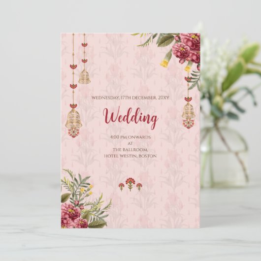 Digitale Hindoe bruiloft uitnodiging Indiase bruil (Staand voorkant)