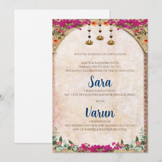 Digitale Hindoe trouwkaart Indiase trouwkaart Kaart (Voorkant / Achterkant)