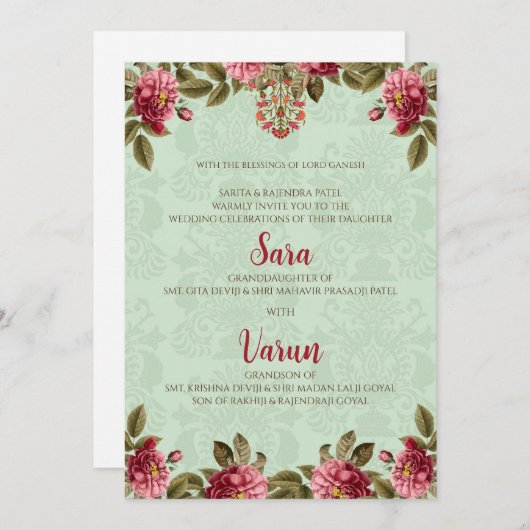 Digitale Hindoe trouwkaart Indiase trouwkaart Kaart (Voorkant / Achterkant)