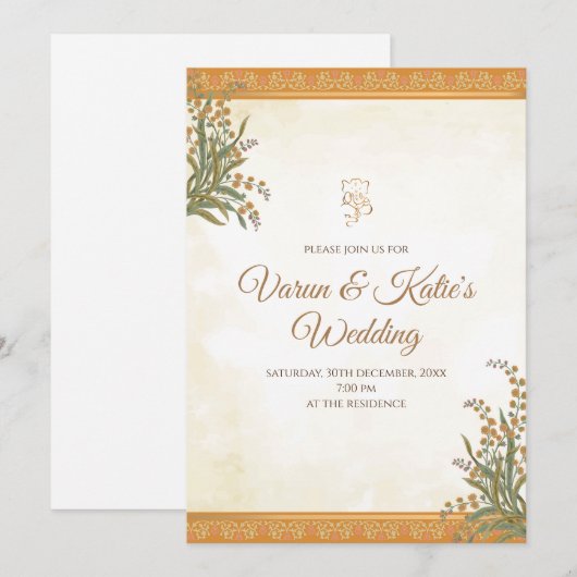 Digitale Hindoe Trouwkaarten & Indiase uitnodiging (Voorkant / Achterkant)