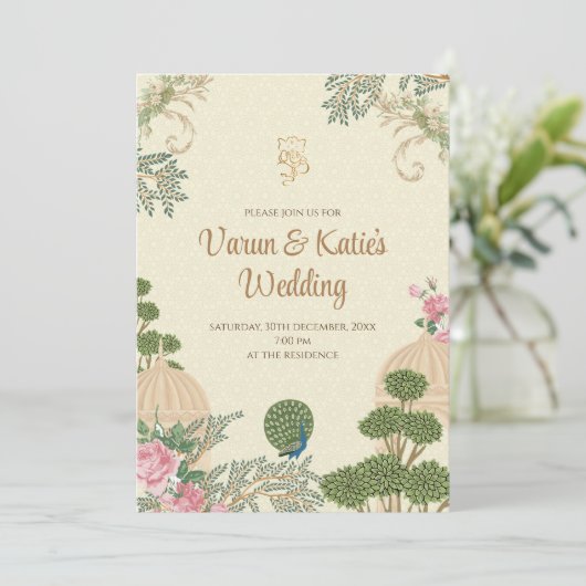 Digitale Hindoe uitnodiging als Hindoe bruiloft ui (Staand voorkant)