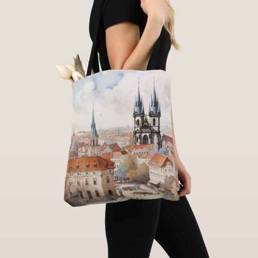 digitale historische oude binnenstad Praag. Tote Bag (Dichtbij)