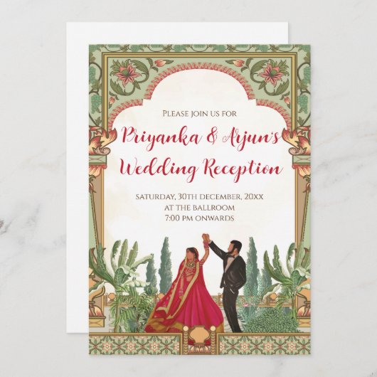 Digitale huwelijksreceptie Invite Indiase uitnodig Kaart (Voorkant / Achterkant)