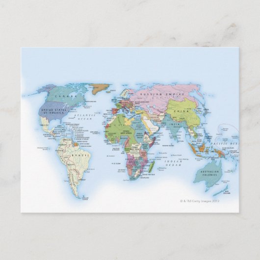 Digitale illustratie van de wereld in 1900 briefkaart (Voorkant)